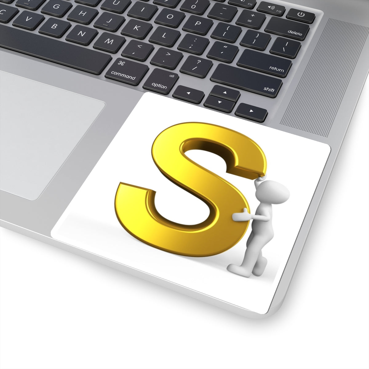 Gold Letter S with 3D Figure Kiss-Cut Sticker | Monogram Initial Sticker