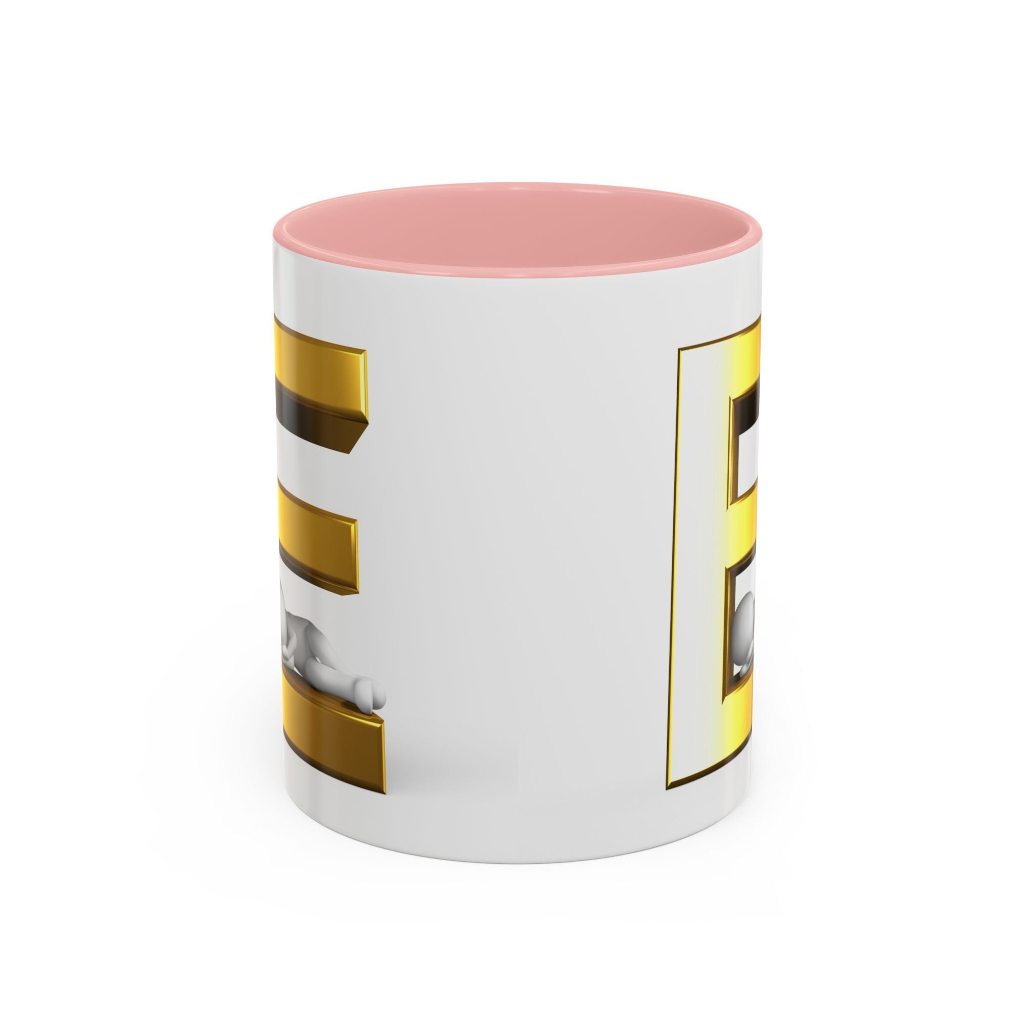 Mug lettre E en 3D dorée | Mug à café avec anse et intérieur contrastés