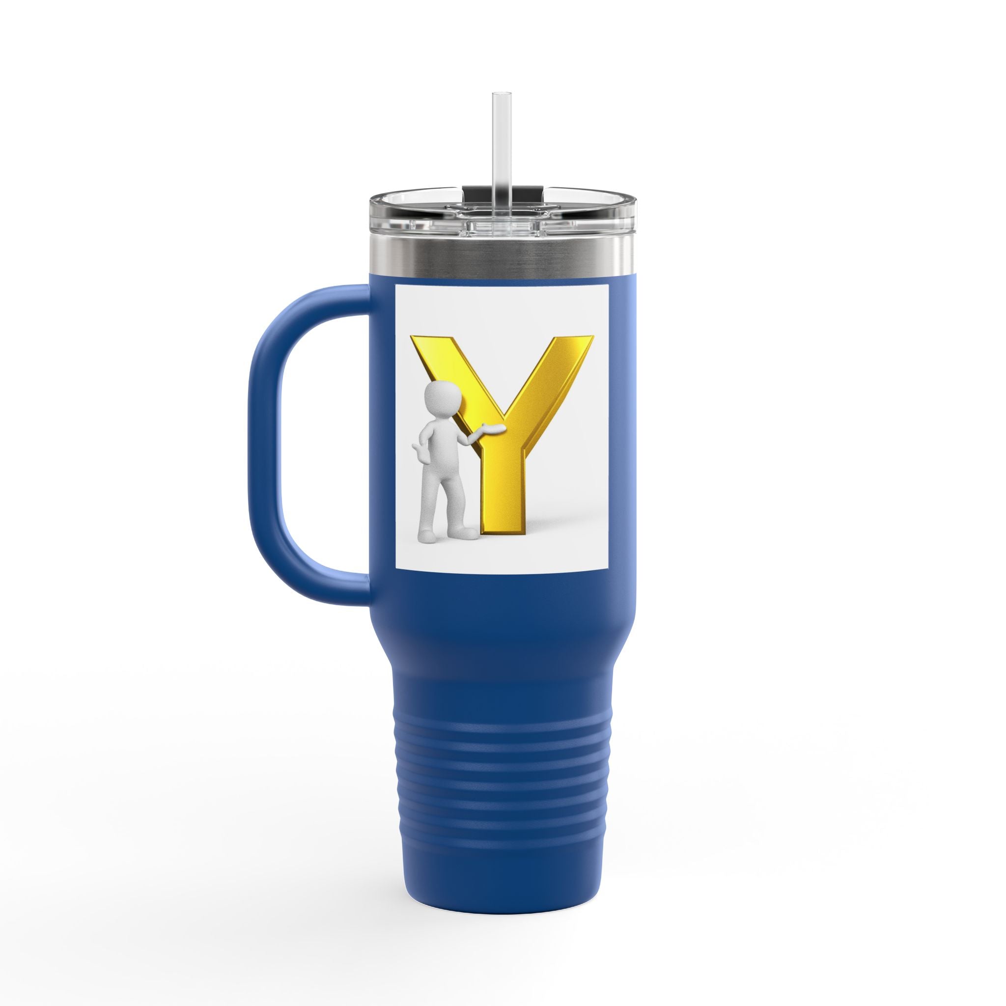 Yellow 3D Letter Y with Figure Travel Mug