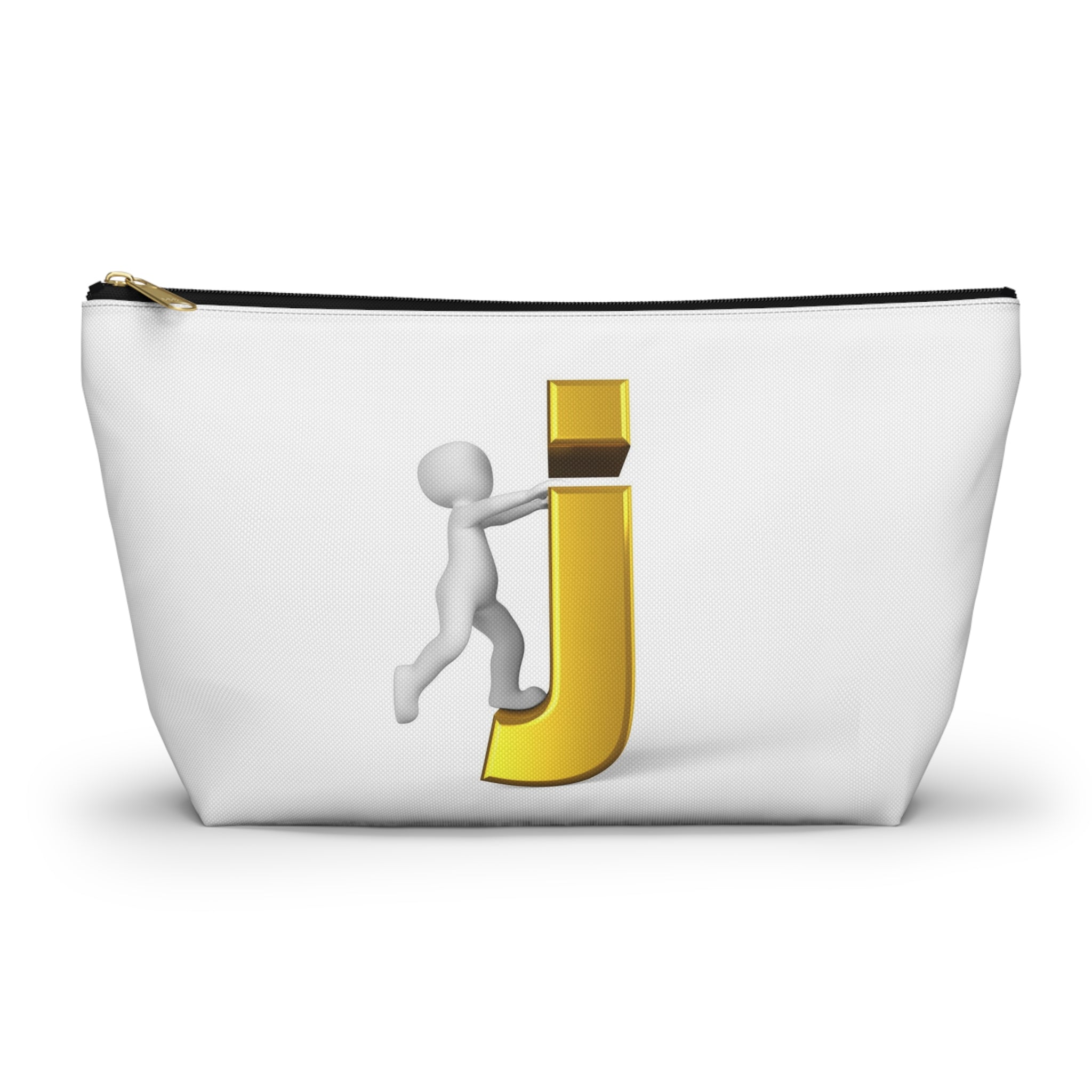 Stick Figure Pushing Gold Letter J Accessory Pouch