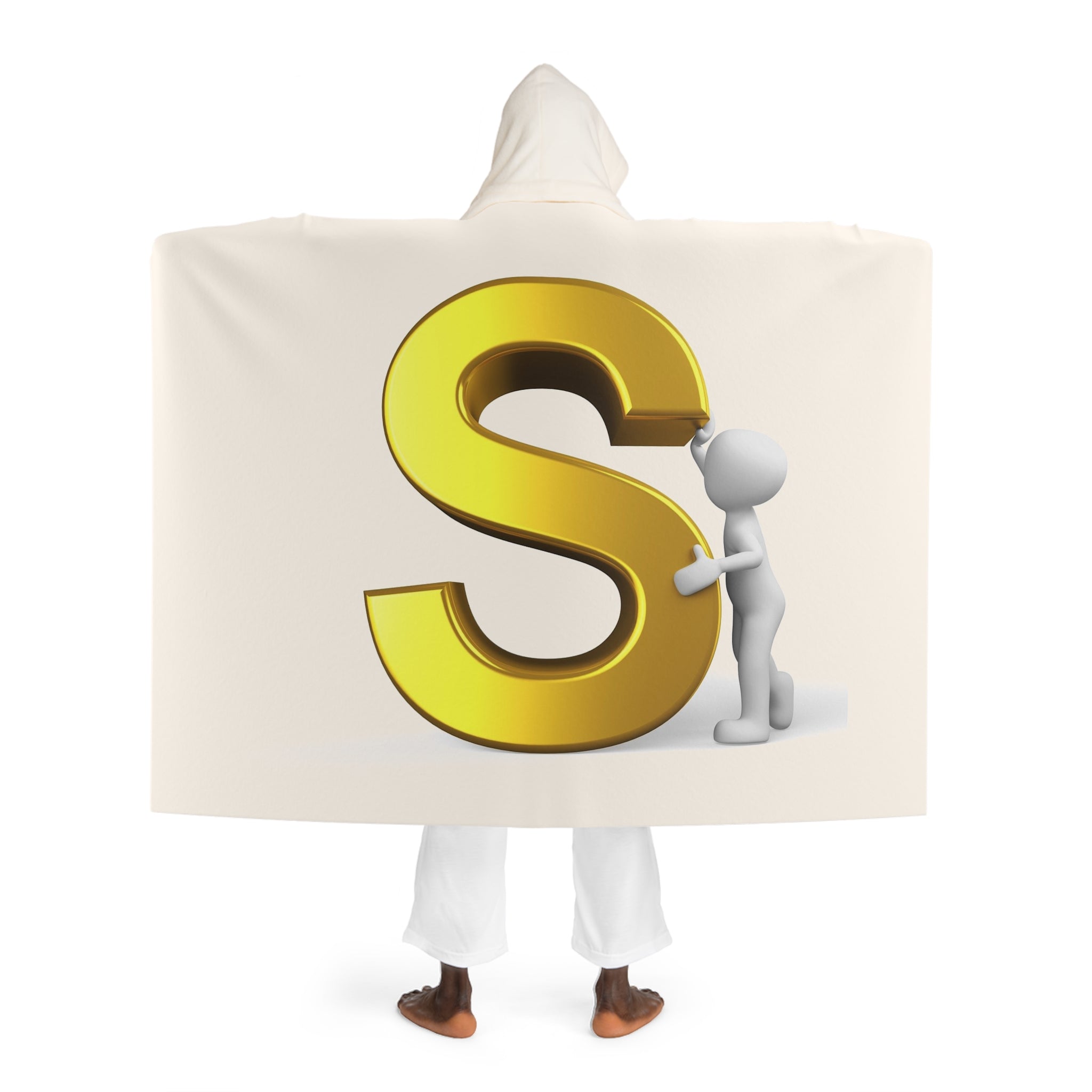 Gold Letter S With Figure | Cozy Hooded Fleece Blanket with Hood