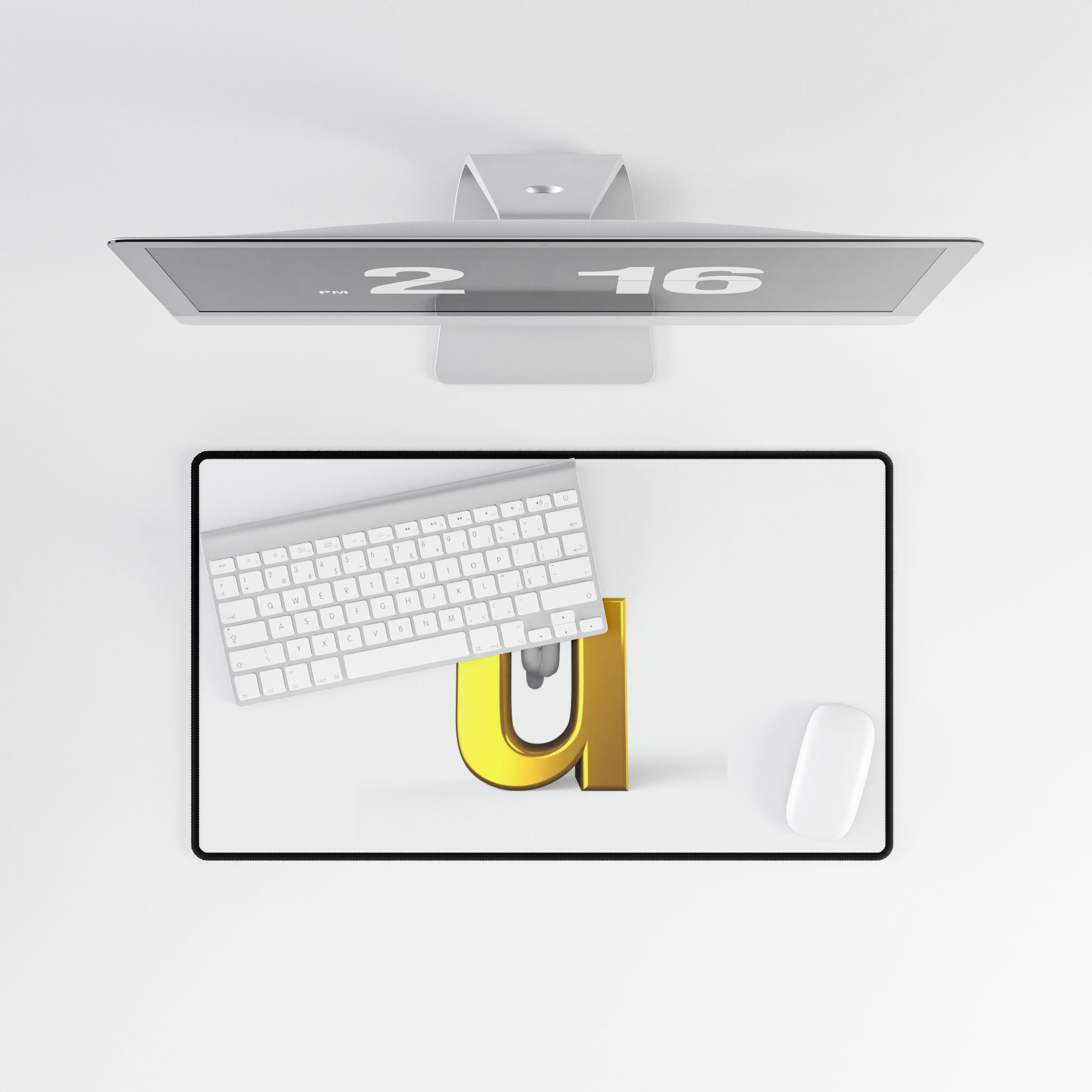3D Gold Letter U with Figure Desk Mat | Large Mouse Pad