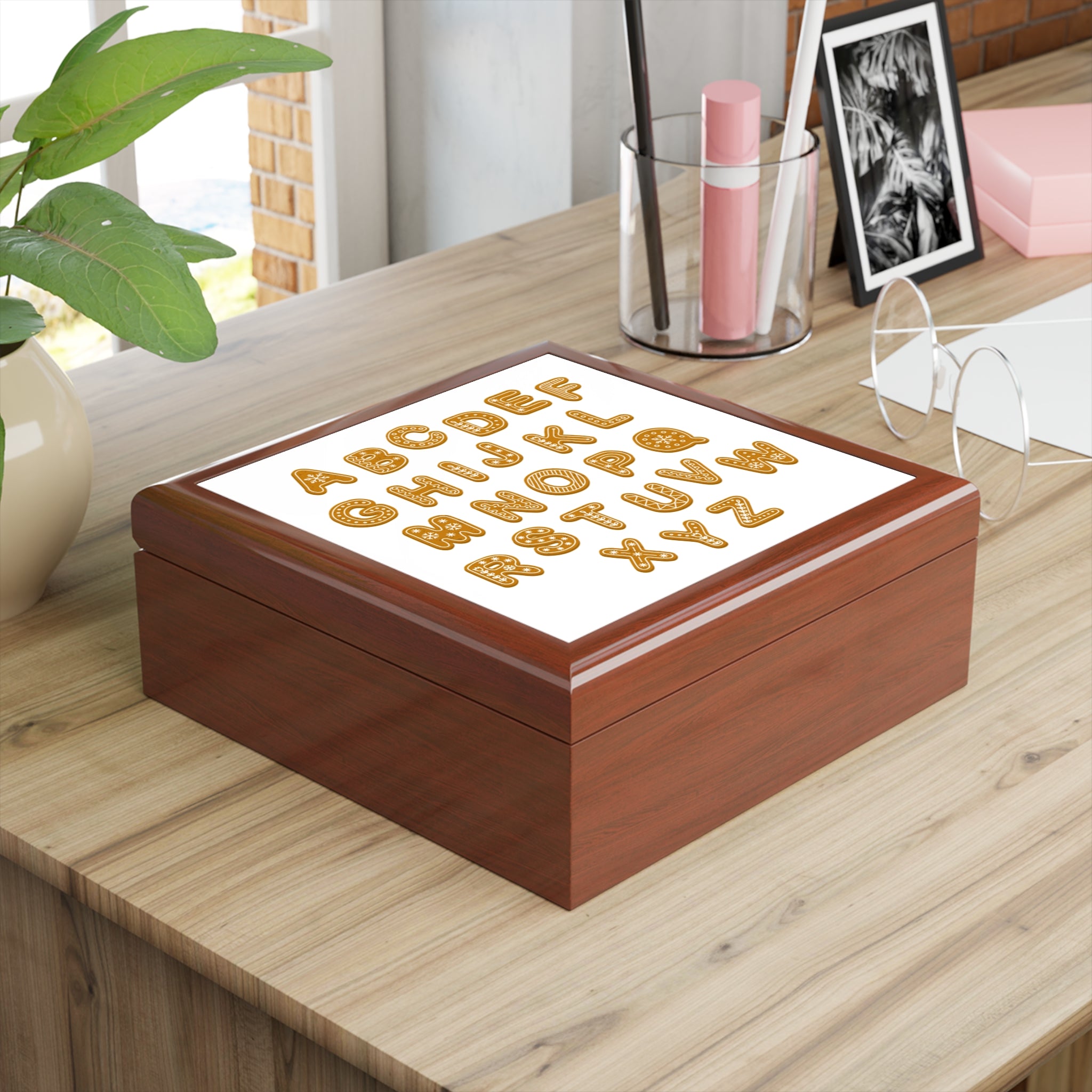 Gingerbread Alphabet Jewelry Box | Decorative Keepsake Storage