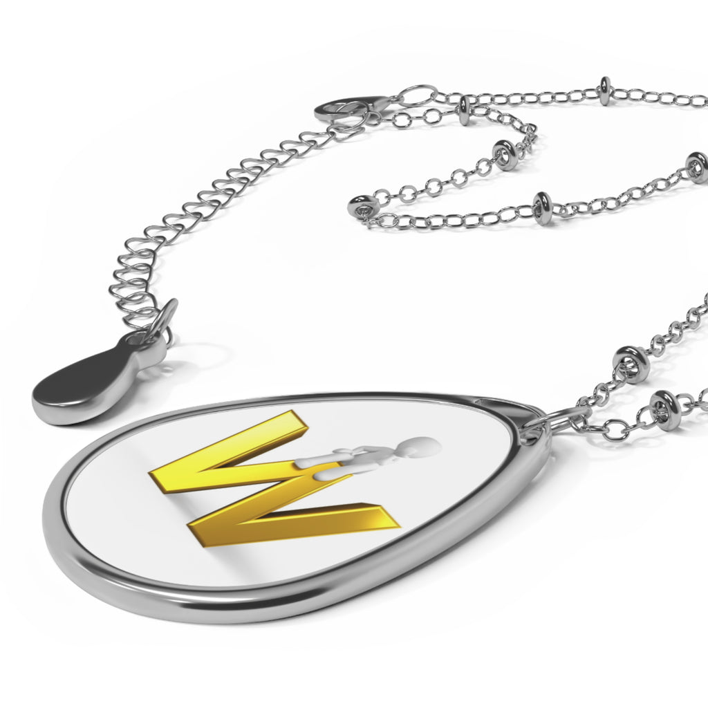 Oval Initial 'W' Necklace — Personalized Gold Letter Pendant on Silver Oval Necklace