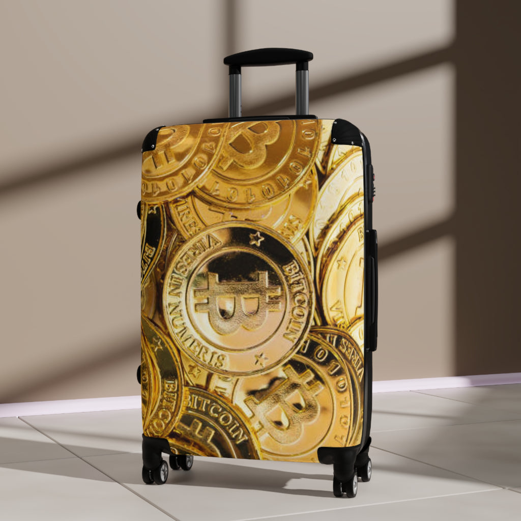 Bitcoin Coin Pattern Suitcase | Crypto Travel Luggage