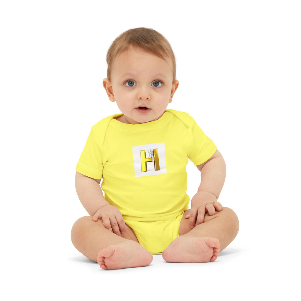 Yellow Letter H Initial Infant Onesie | Baby Monogram Bodysuit