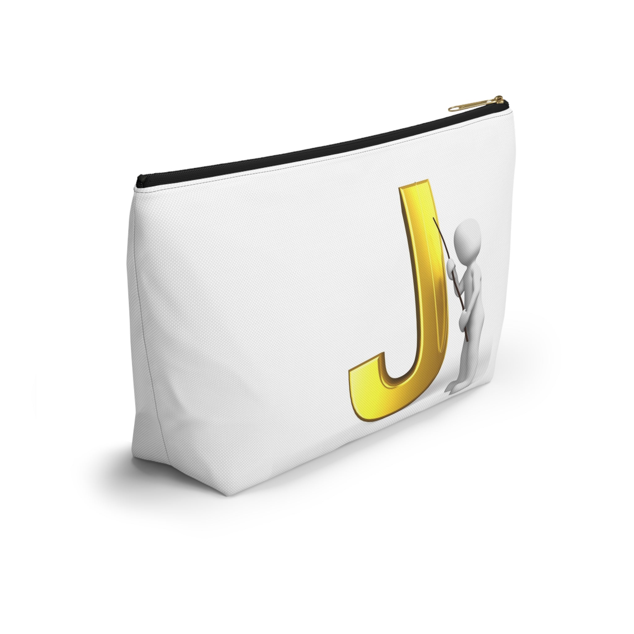 Gold Letter J with Pointing Character Accessory Pouch | Monogram Makeup Bag