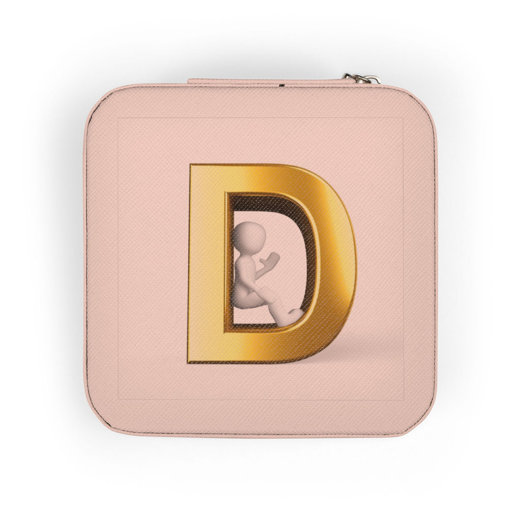 Gold Monogram D Jewelry Travel Case | Compact Pink Jewelry Box