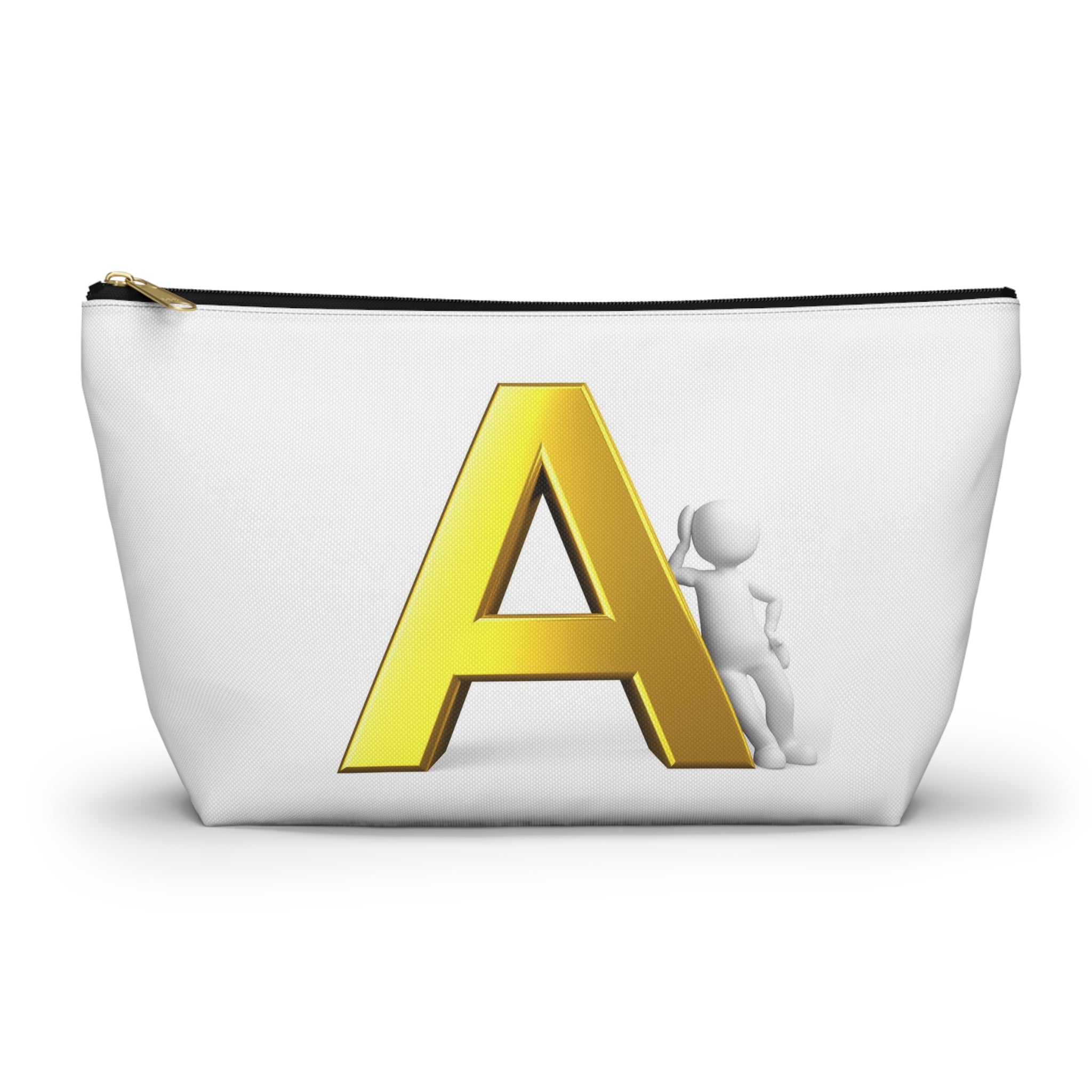 Pochette Accessoire Monogramme Lettre A Dorée | Trousse de Toilette à Fond Plat