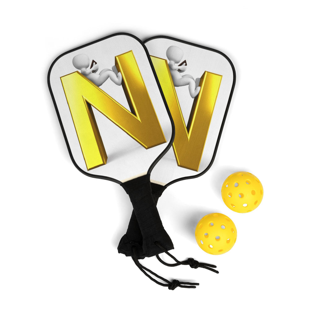 Gold Letter N Pickleball Paddle Set | Pickleball Kit, Initials Paddle with Balls