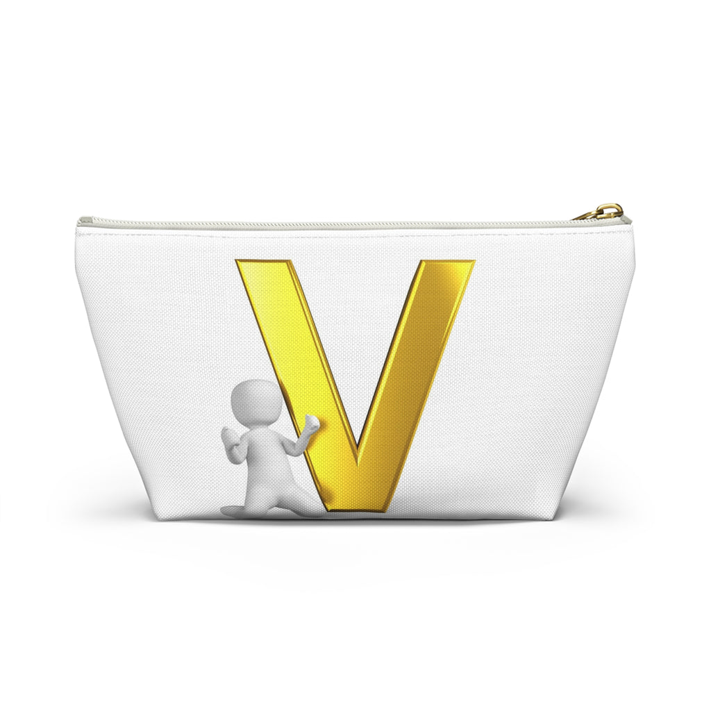 Gold Letter V Monogram Accessory Pouch | Initial V Makeup Bag