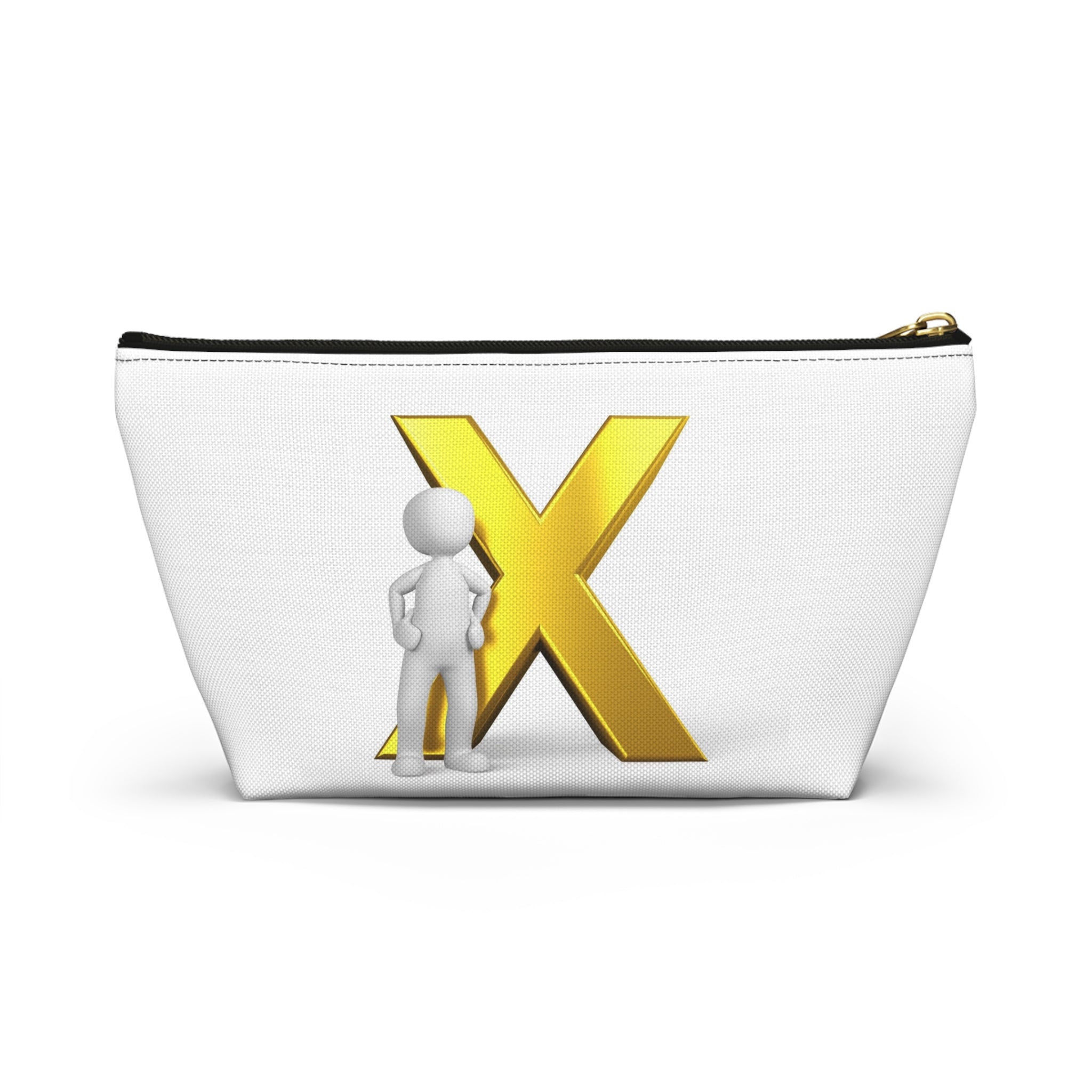 Gold Letter X with Stick Figure Accessory Pouch | T-Bottom Zipper Pouch