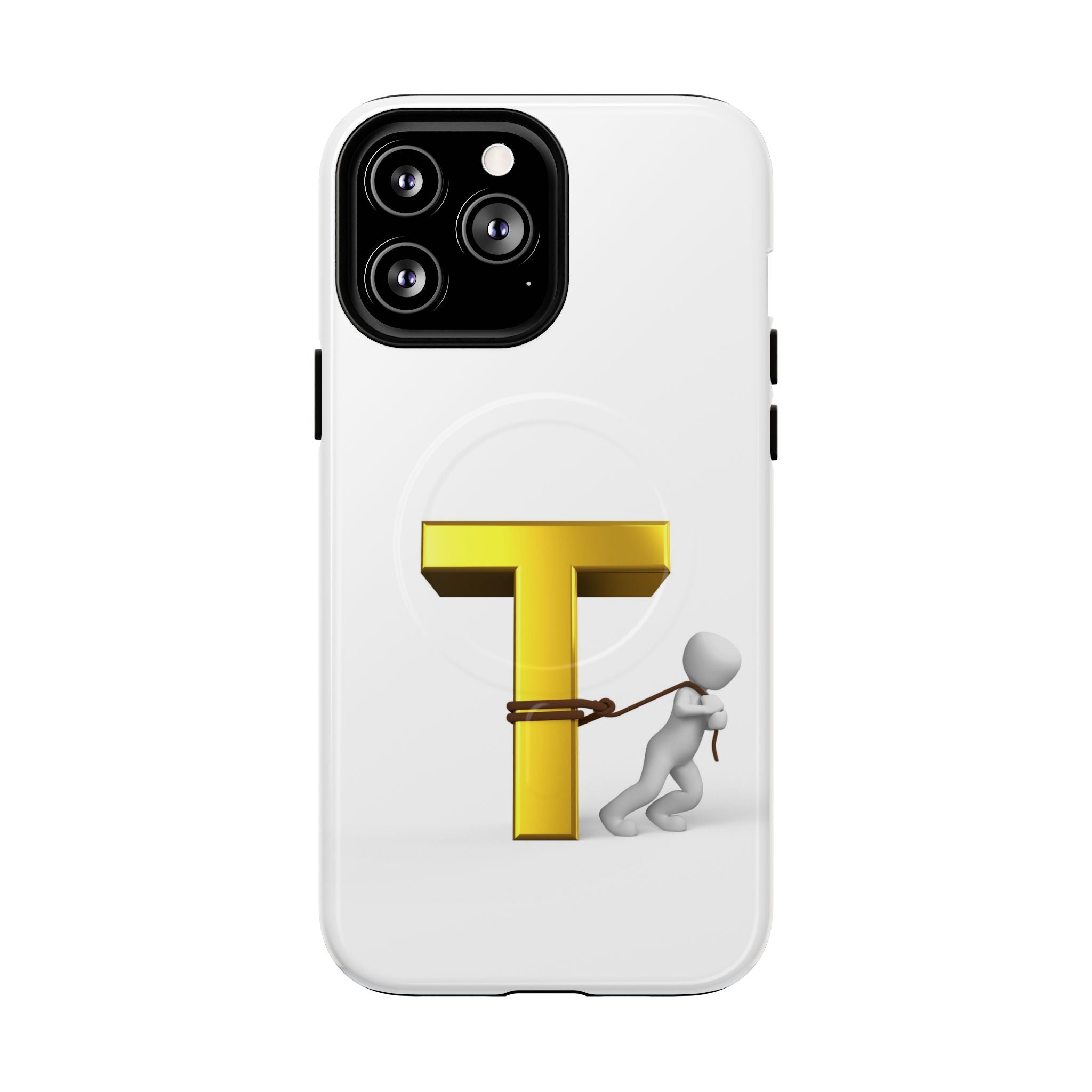 Coque de téléphone Lettre T en or avec personnage tirant | Coque magnétique résistante