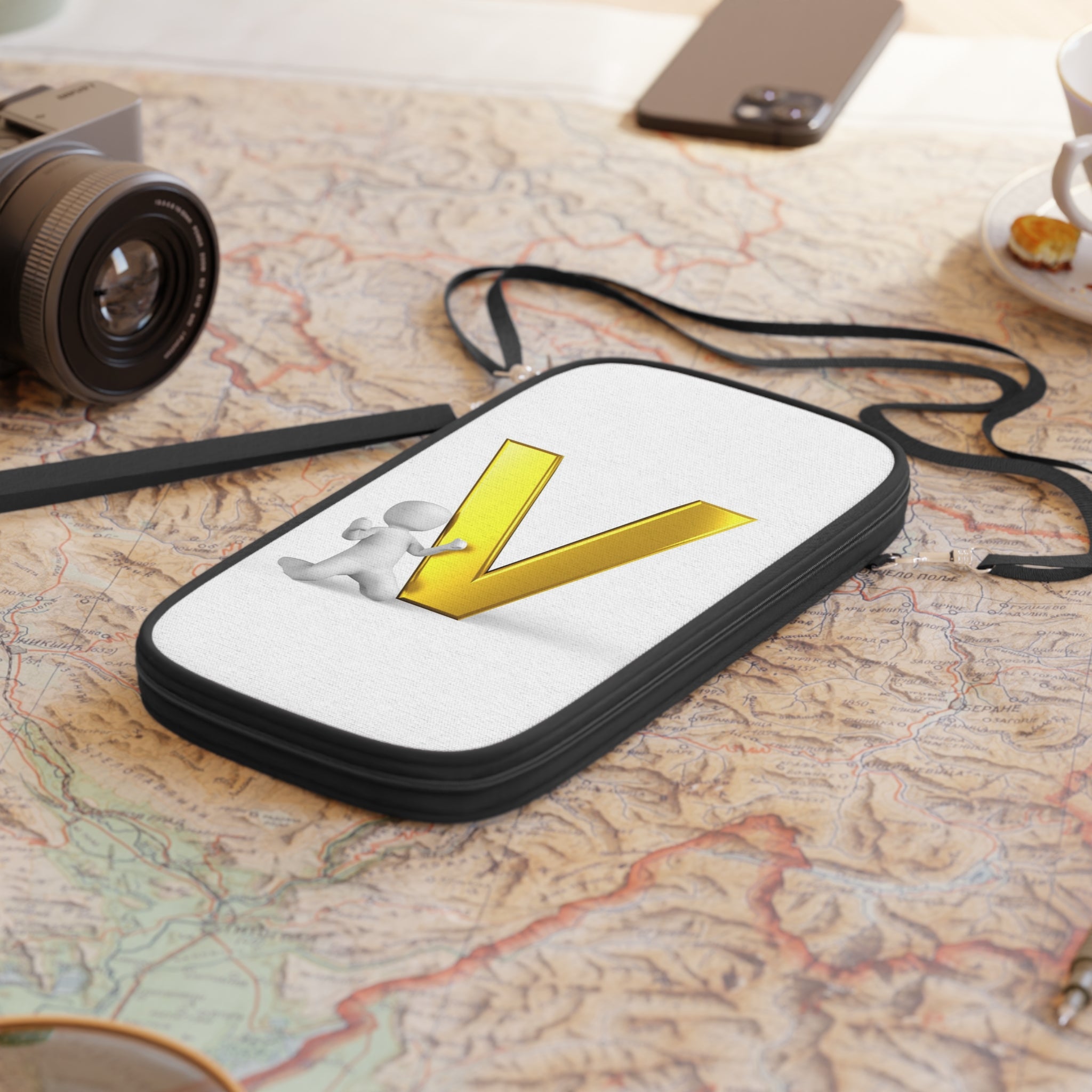 3D Gold Letter V with Figure Passport Wallet | Monogram Travel Organizer