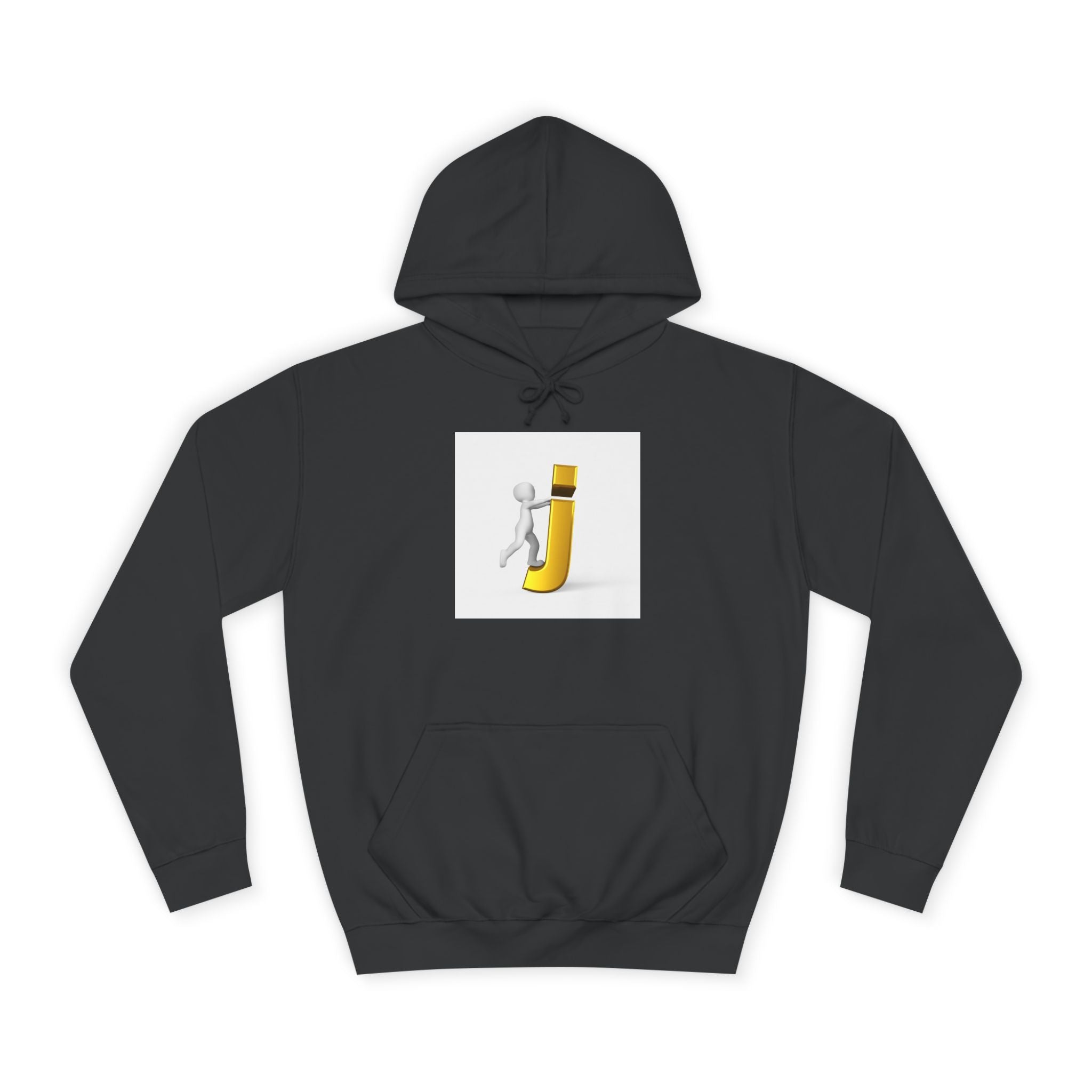 Sweat à capuche en 3D avec figurine bâton sur la lettre J en or | Monogramme initial lettre J