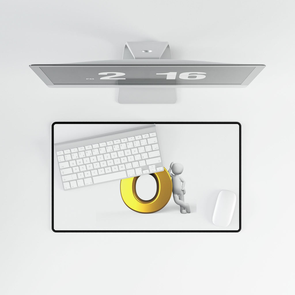 3D Gold Letter O with Figure Desk Mat | Large Mousepad Office Desk Pad
