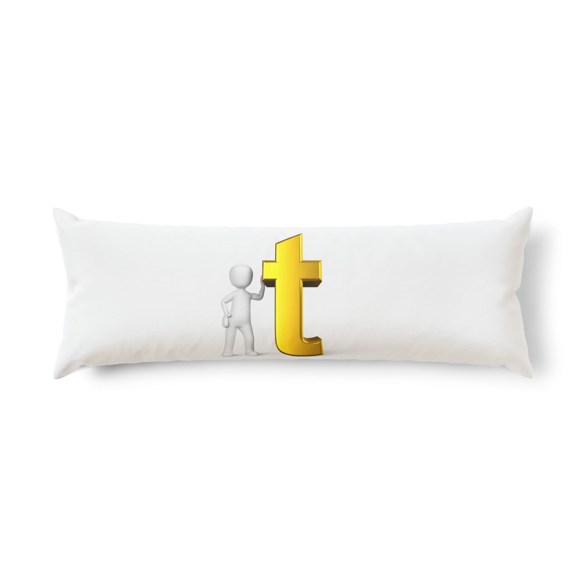 Oreiller de corps 3D bonhomme allumette avec lettre T dorée | Oreiller avec lettre alphabétique