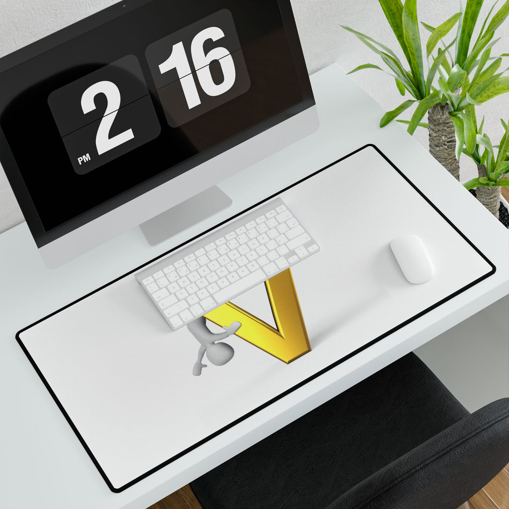 3D Gold Letter V with Figure Desk Mat | Oversized Mouse Pad