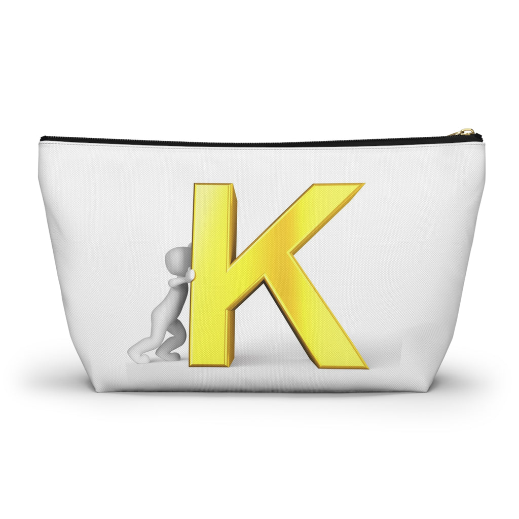 Yellow Letter K Monogram Accessory Pouch | Initial K Makeup Bag