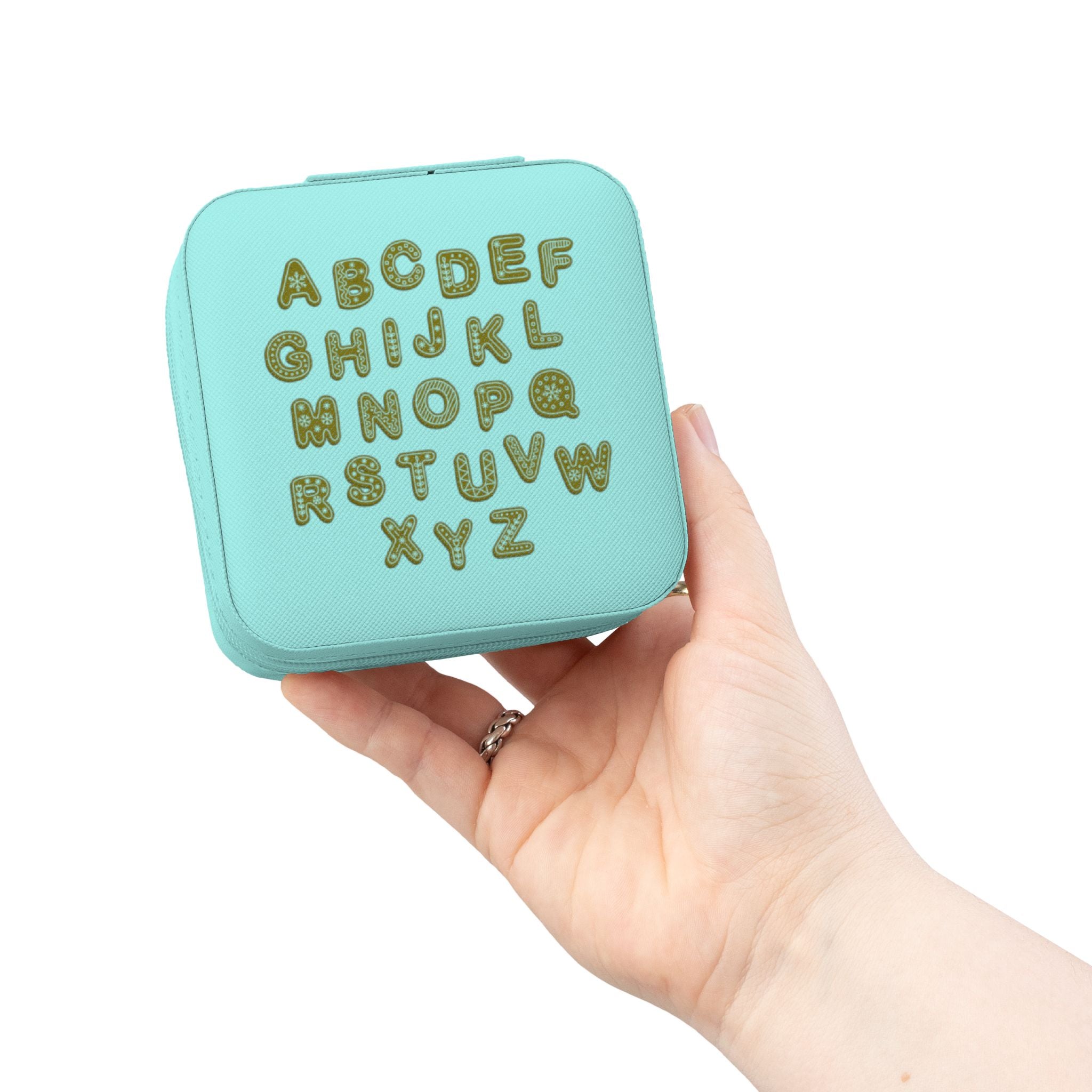 Étui de voyage compact et carré pour bijoux en carreaux alphabet