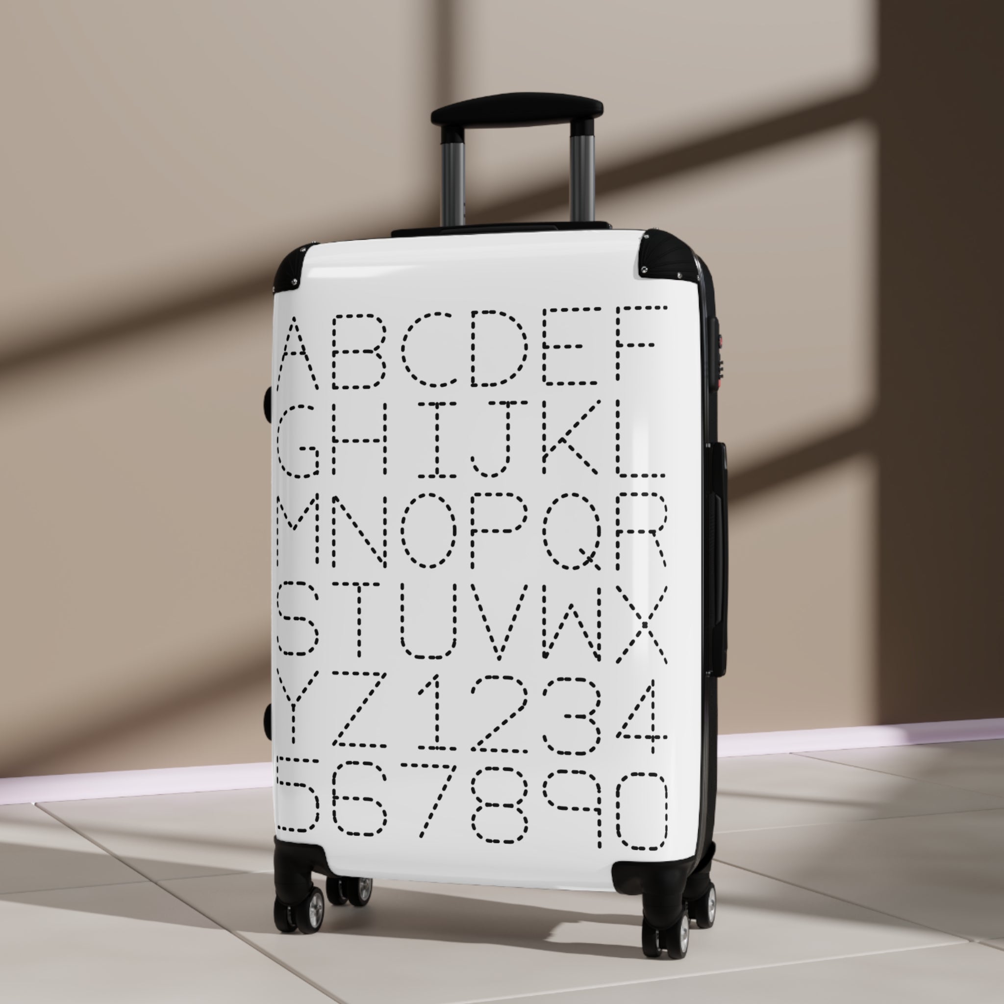 Alphabet Numbers Suitcase | Monochrome Letter Grid Luggage