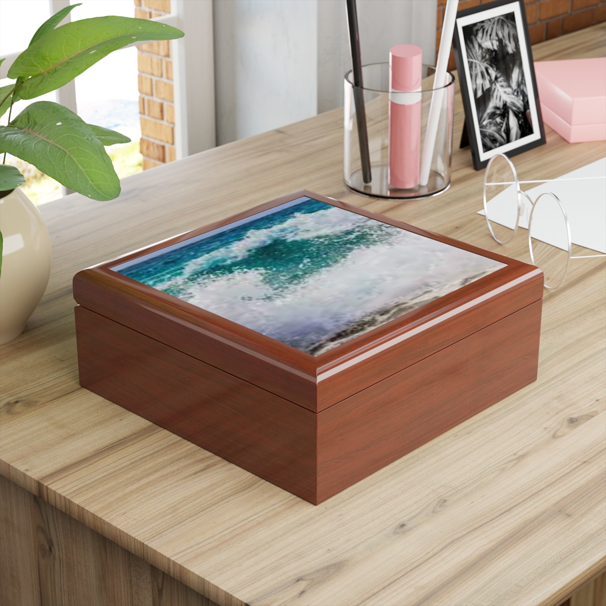 Ocean Wave Jewelry Box | Seascape Trinket Box, Coastal Home Decor