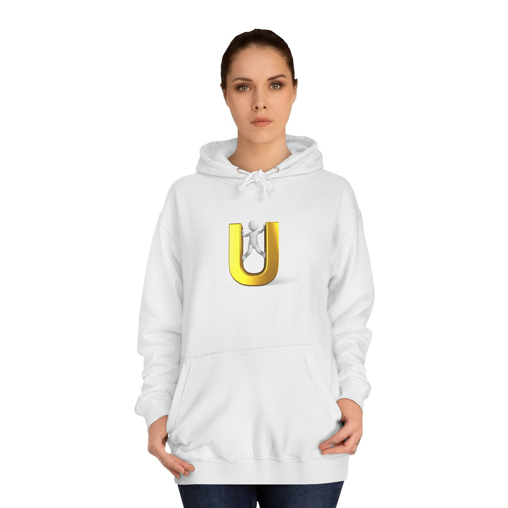 3D Gold Letter U Hoodie | Stick Figure Climbing Typography Sweatshirt