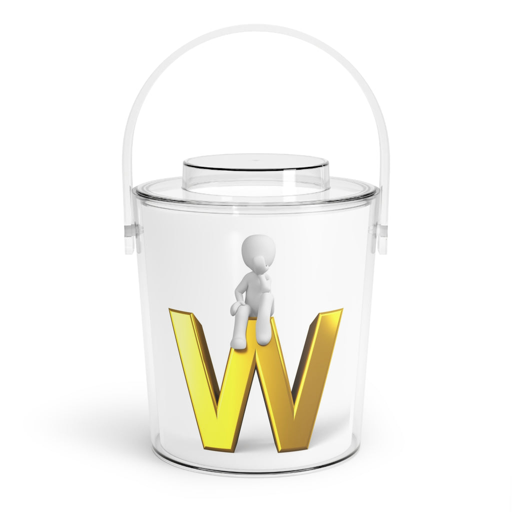 Gold Letter W Monogram Ice Bucket with Tongs | Personalized Bar Accessory