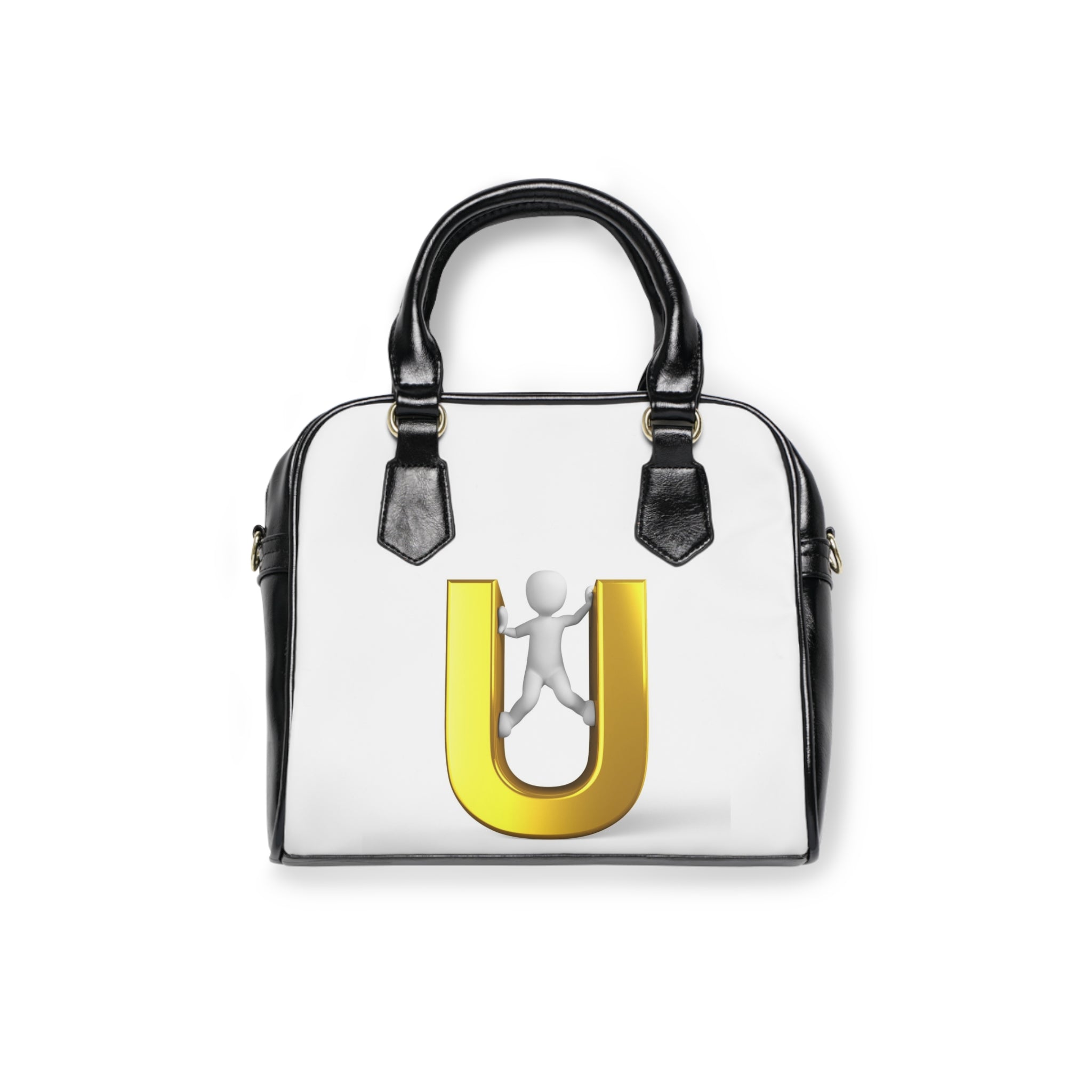 3D Gold Letter U with Figure Shoulder Handbag | Monogram Initial Purse