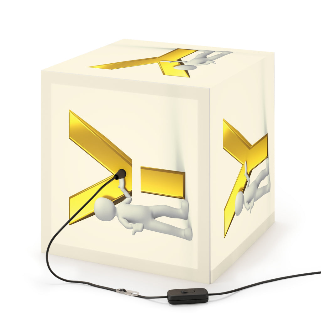 3D Stick Figure with Gold Letter Y Light Cube Lamp | Nursery Night Light