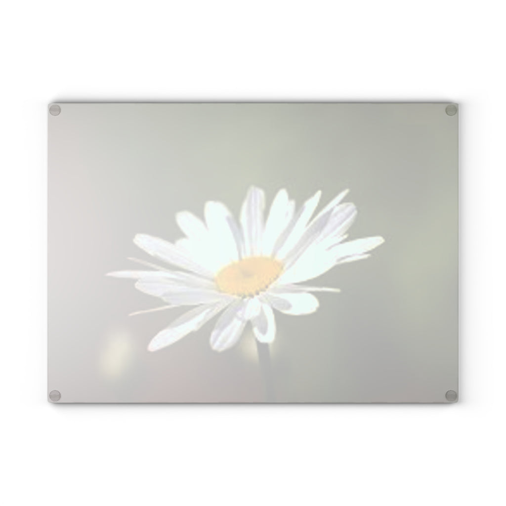 White Daisy Photograph Glass Cutting Board | Floral Kitchen Decor