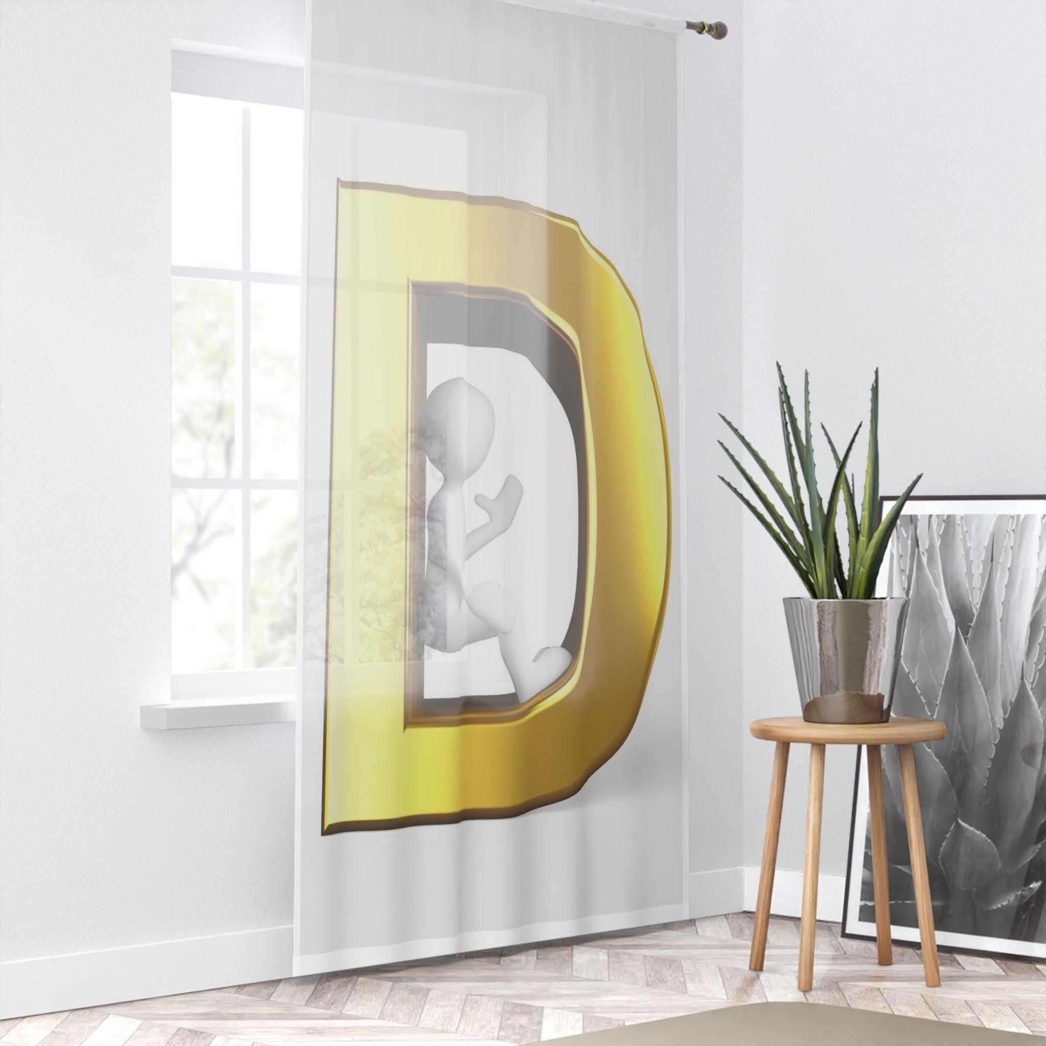 Gold Letter D Monogram Window Curtain | Metallic Initial Decor