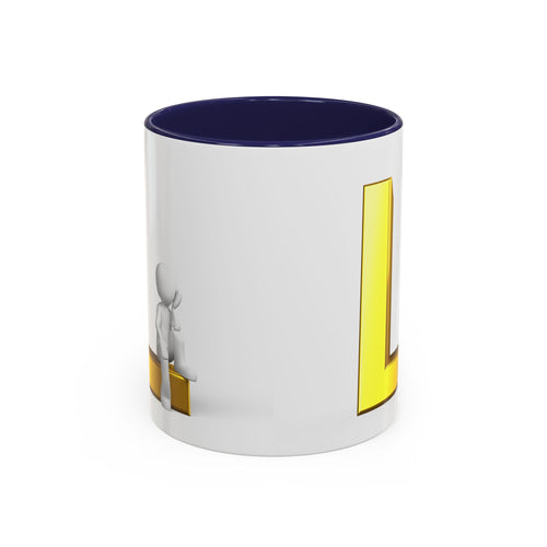 Mug 3D Personne assise sur la lettre L en Or | Mug à anse colorée 325ml 444ml