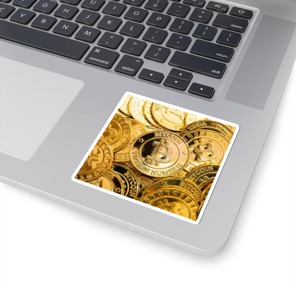 Gold Bitcoin Coin Pattern Kiss-Cut Stickers | Cryptocurrency Laptop Decal