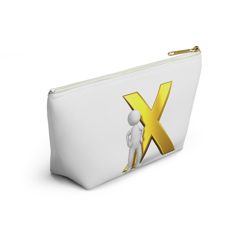 Gold Letter X with Stick Figure Accessory Pouch | T-Bottom Zipper Pouch