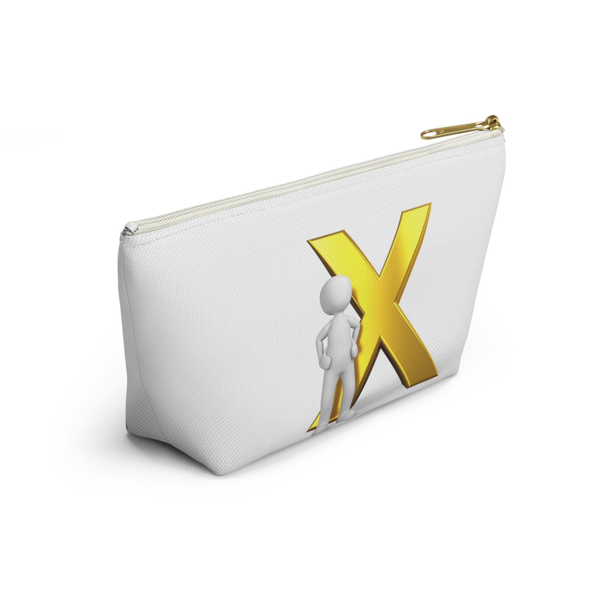 Gold Letter X with Stick Figure Accessory Pouch | T-Bottom Zipper Pouch