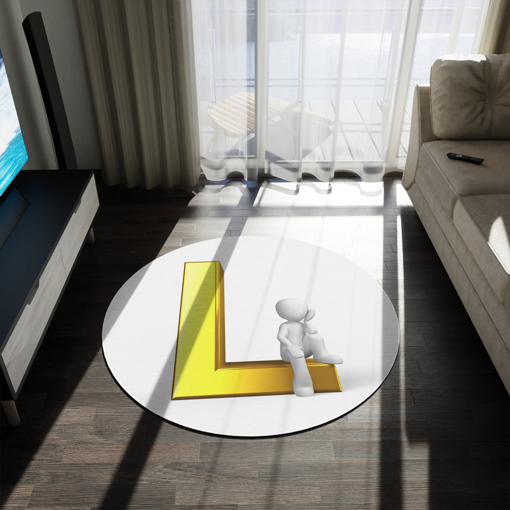 Gold Letter L with 3D Figure round rug | Monogram Initial Rug