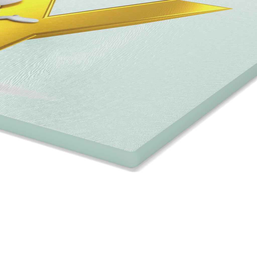 Gold Letter Y with 3D Figure Glass Cutting Board | Monogram Initial