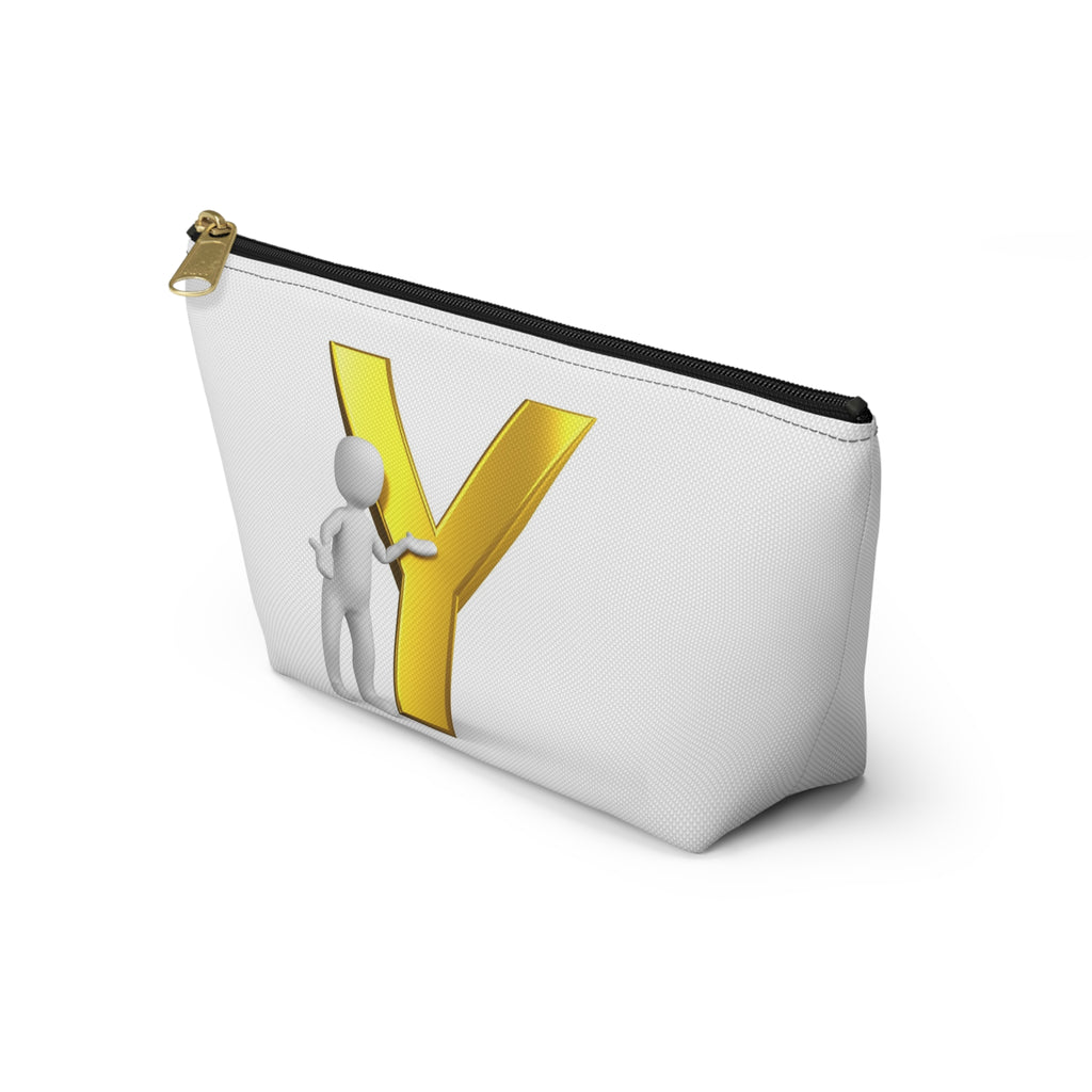 Gold Letter Y with Figure Accessory Pouch | Monogram Makeup Bag