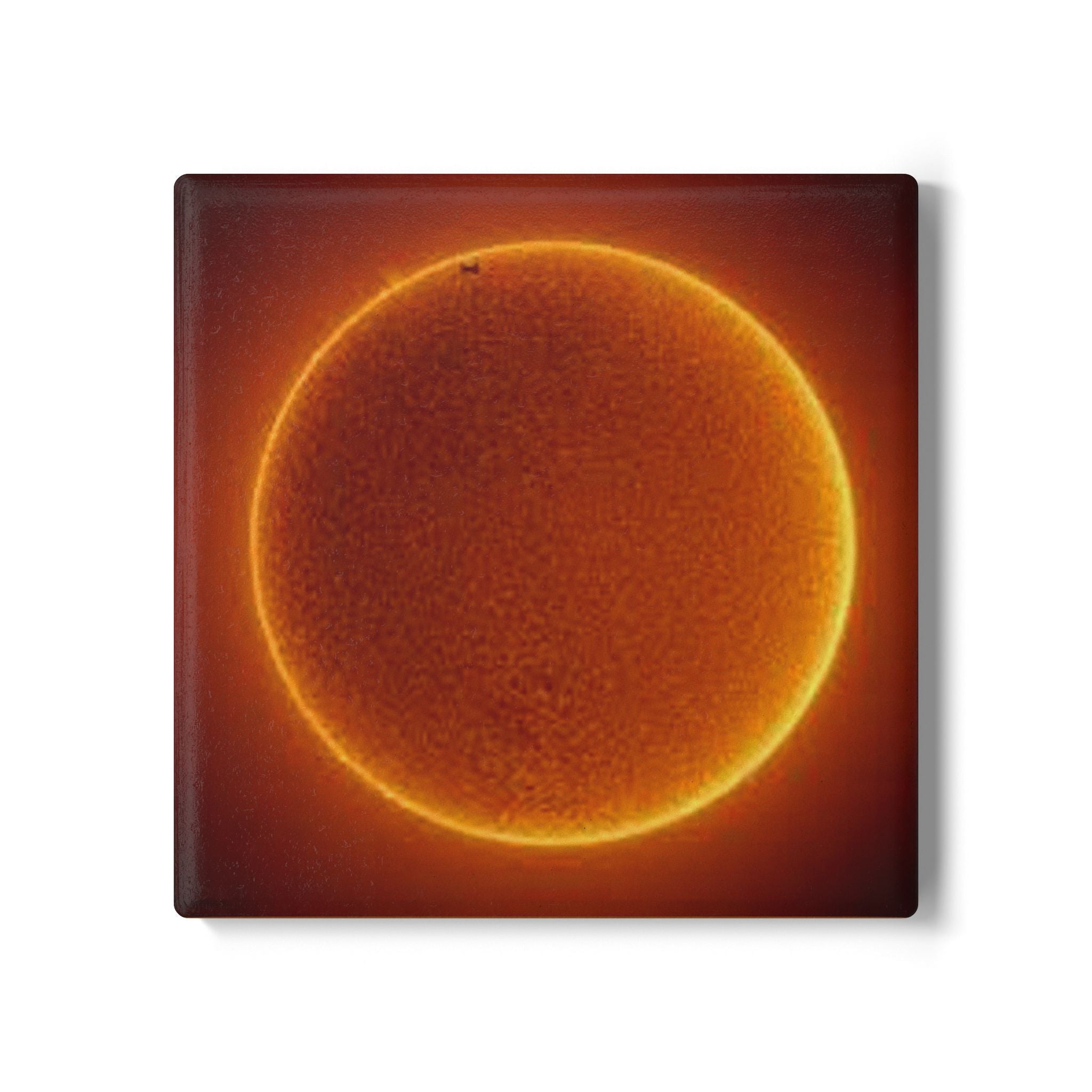 Solar Eclipse Disc ceramic coaster | Sun silhouette, orange halo