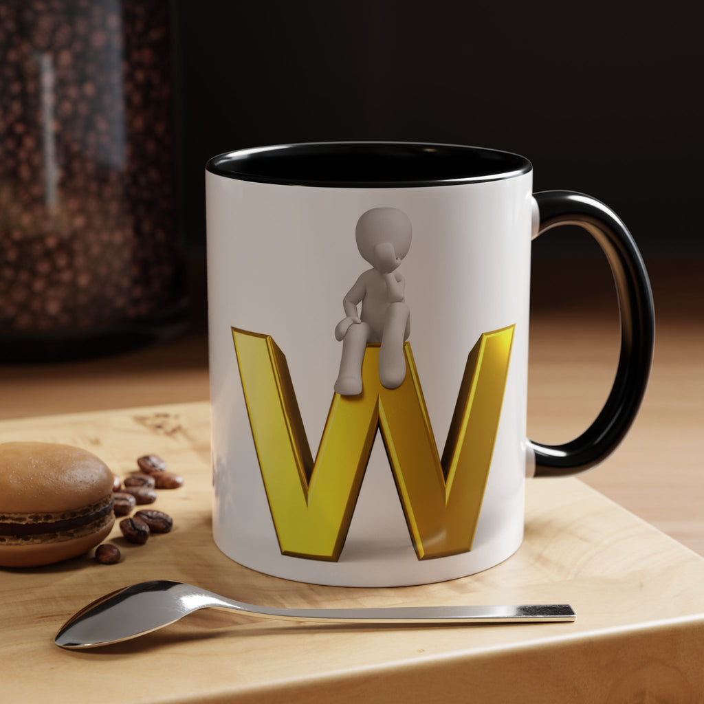 3D Letter W with Sitting Figure Mug | Accent Coffee Mug