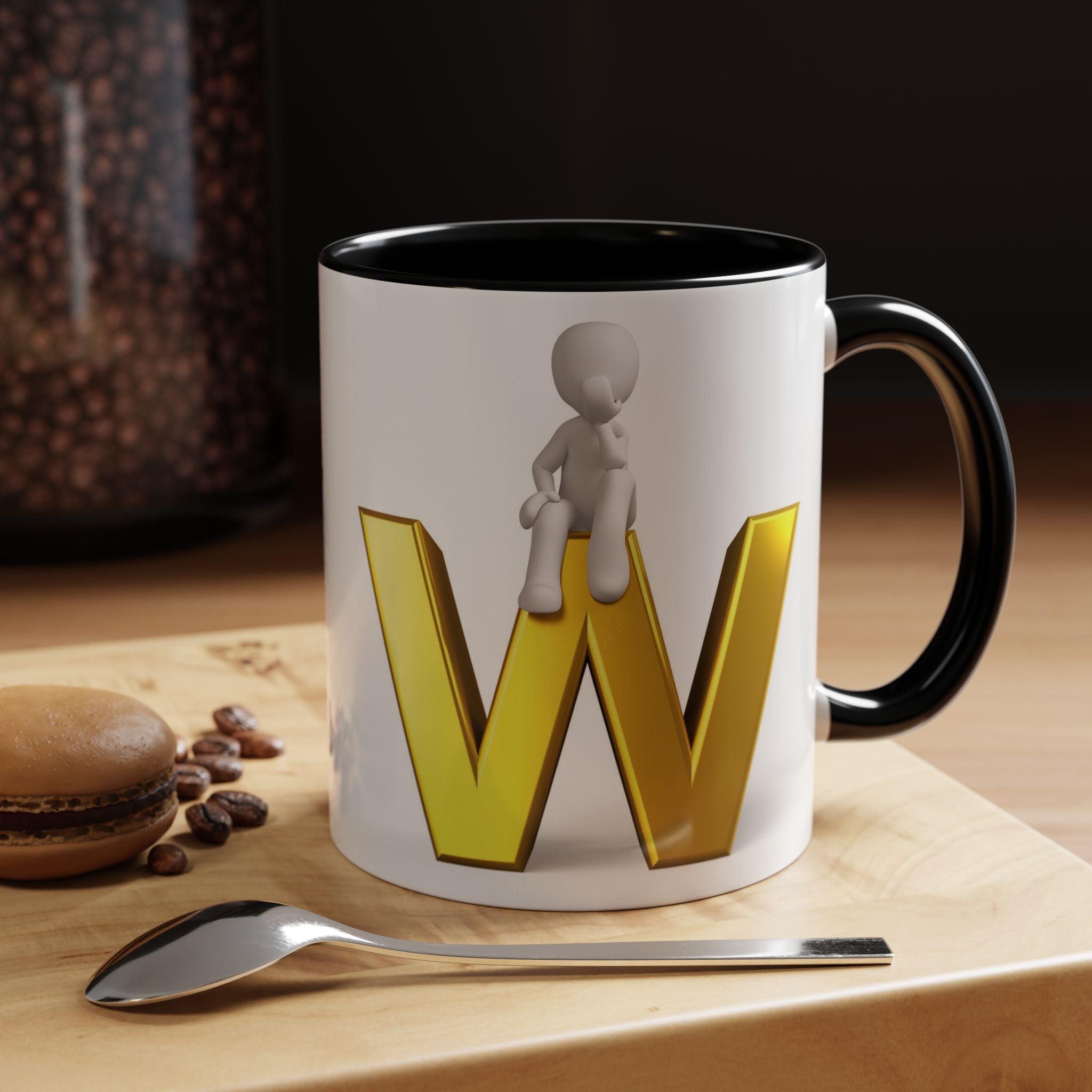 3D Letter W with Sitting Figure Mug | Accent Coffee Mug