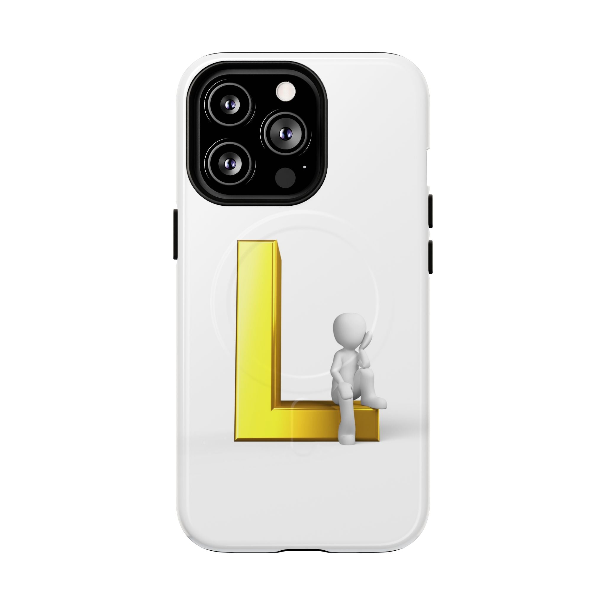 Yellow 3D Letter L with Sitting Figure phone case | Tough Magnetic Case