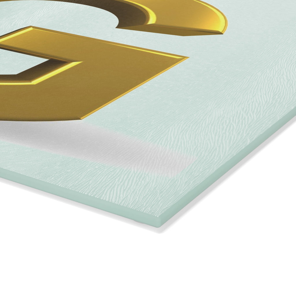 Gold Letter G with 3D Figure Glass Cutting Board | Monogram Initial Kitchen