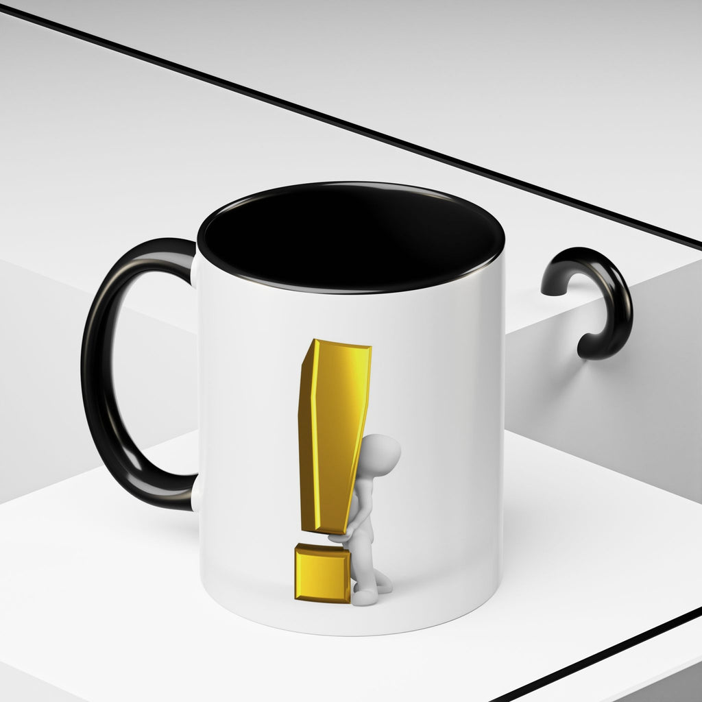 Mug Bonhomme Allumette Tenant un Point d'Exclamation Doré | Mug à Café Original 325ml 444ml
