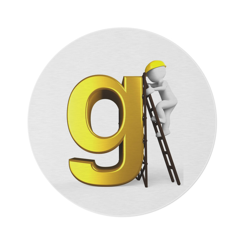 Gold Letter G with Worker Ladder Round Rug | Initial Monogram Floor Mat