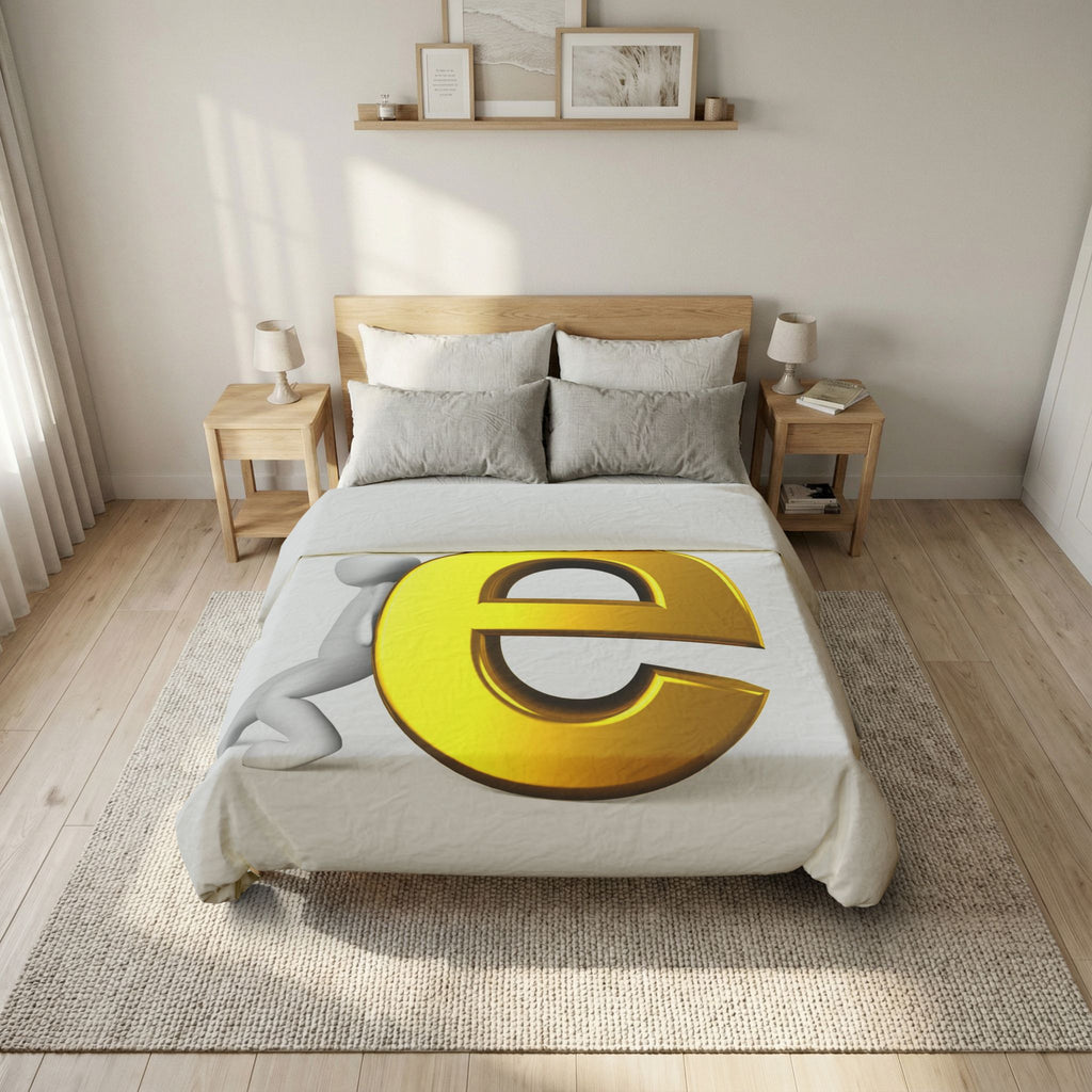 3D Golden E Letter Duvet Cover | Alphabet Bedding