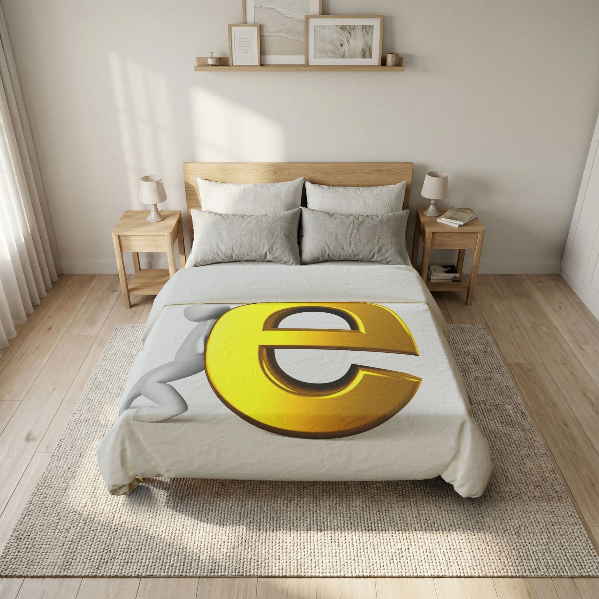 3D Golden E Letter Duvet Cover | Alphabet Bedding
