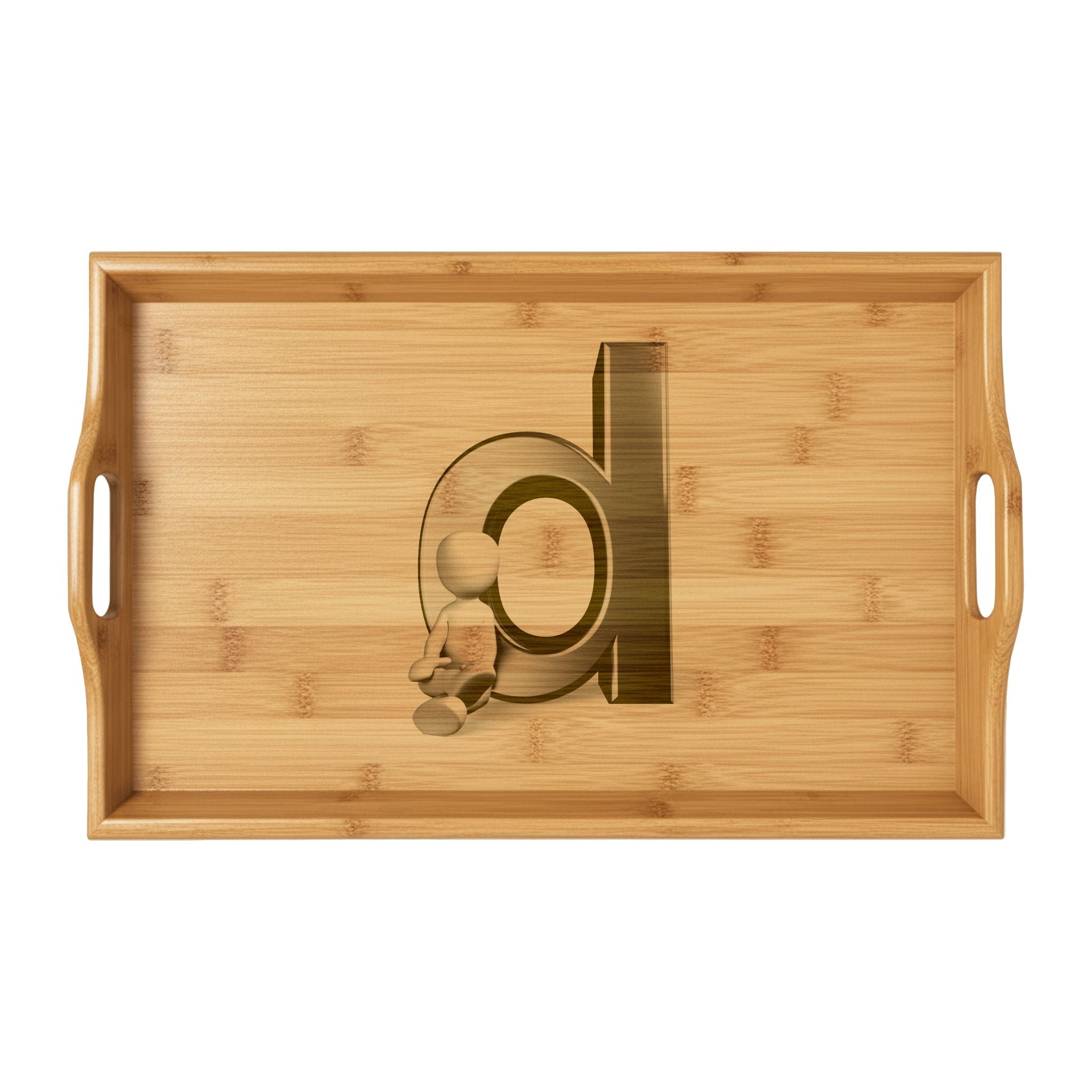 Lowercase monogram d engraving Serving Tray | Bamboo engraved tray