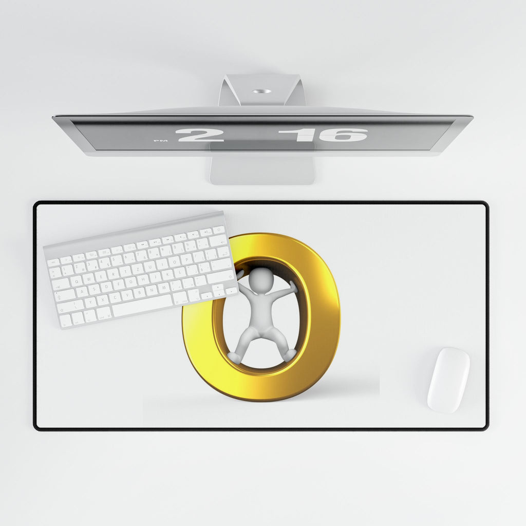 Gold Letter O with 3D Figure Desk Mat | Minimalist Office Mousepad